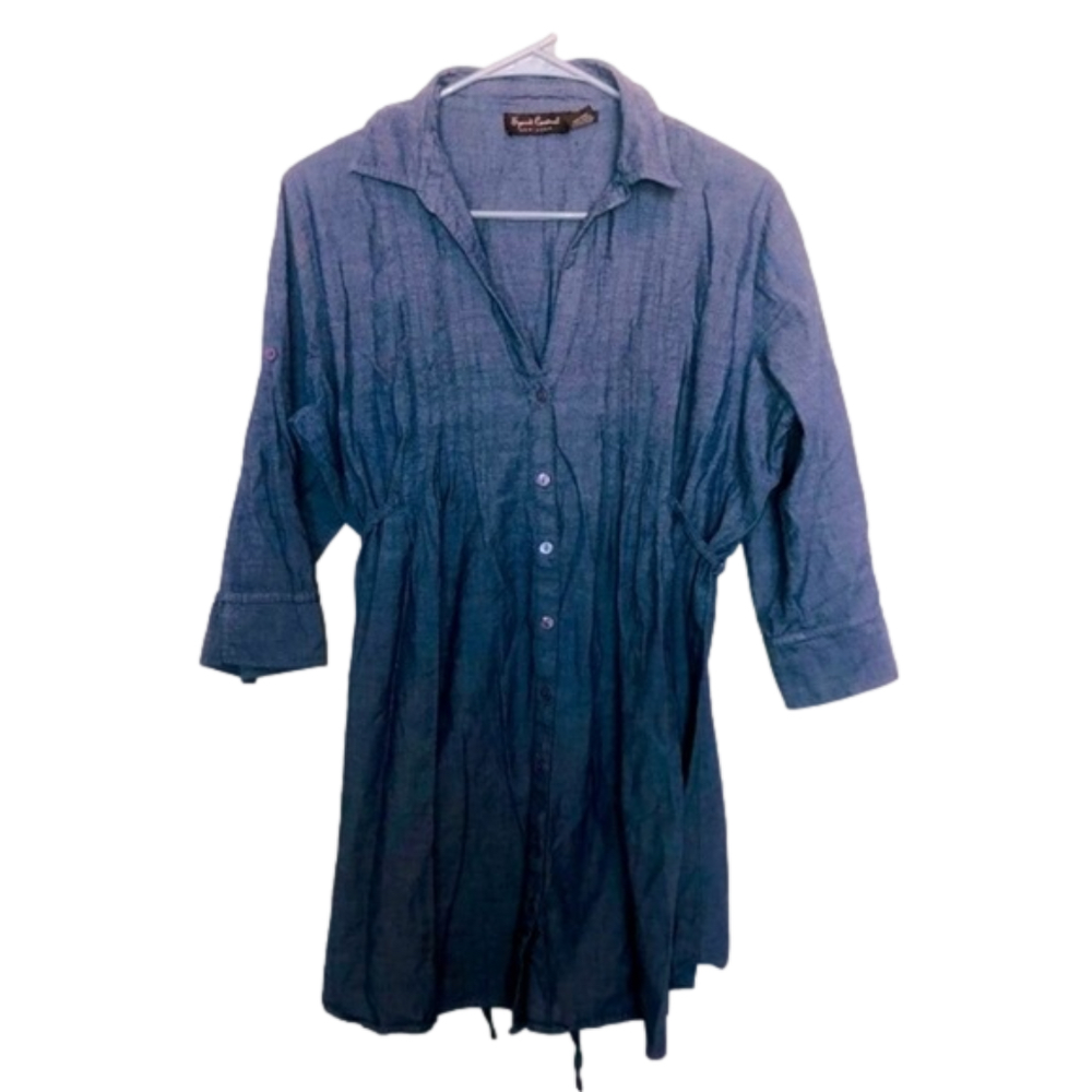 SPEED CONTROL Denim Blue Button Up Half Sleeve Blouse